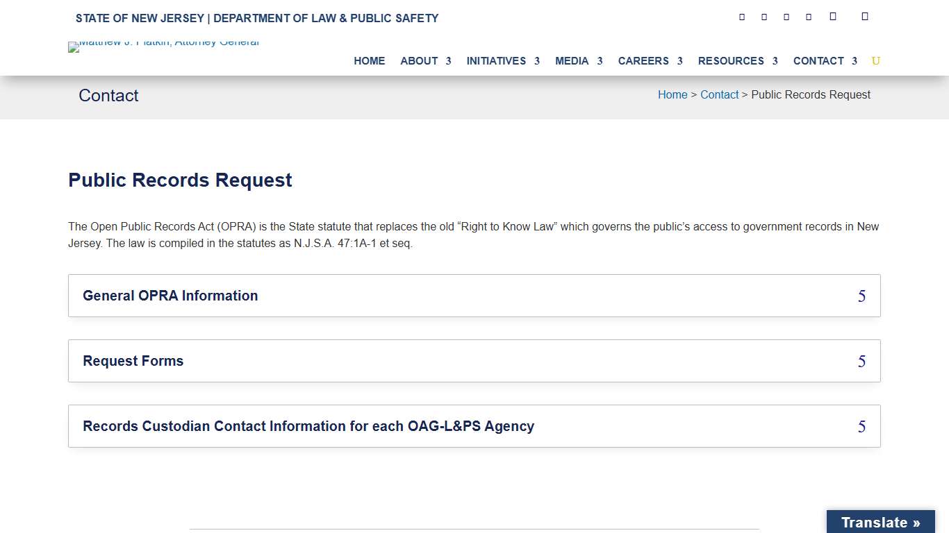 Public Records Request - New Jersey Office of Attorney General