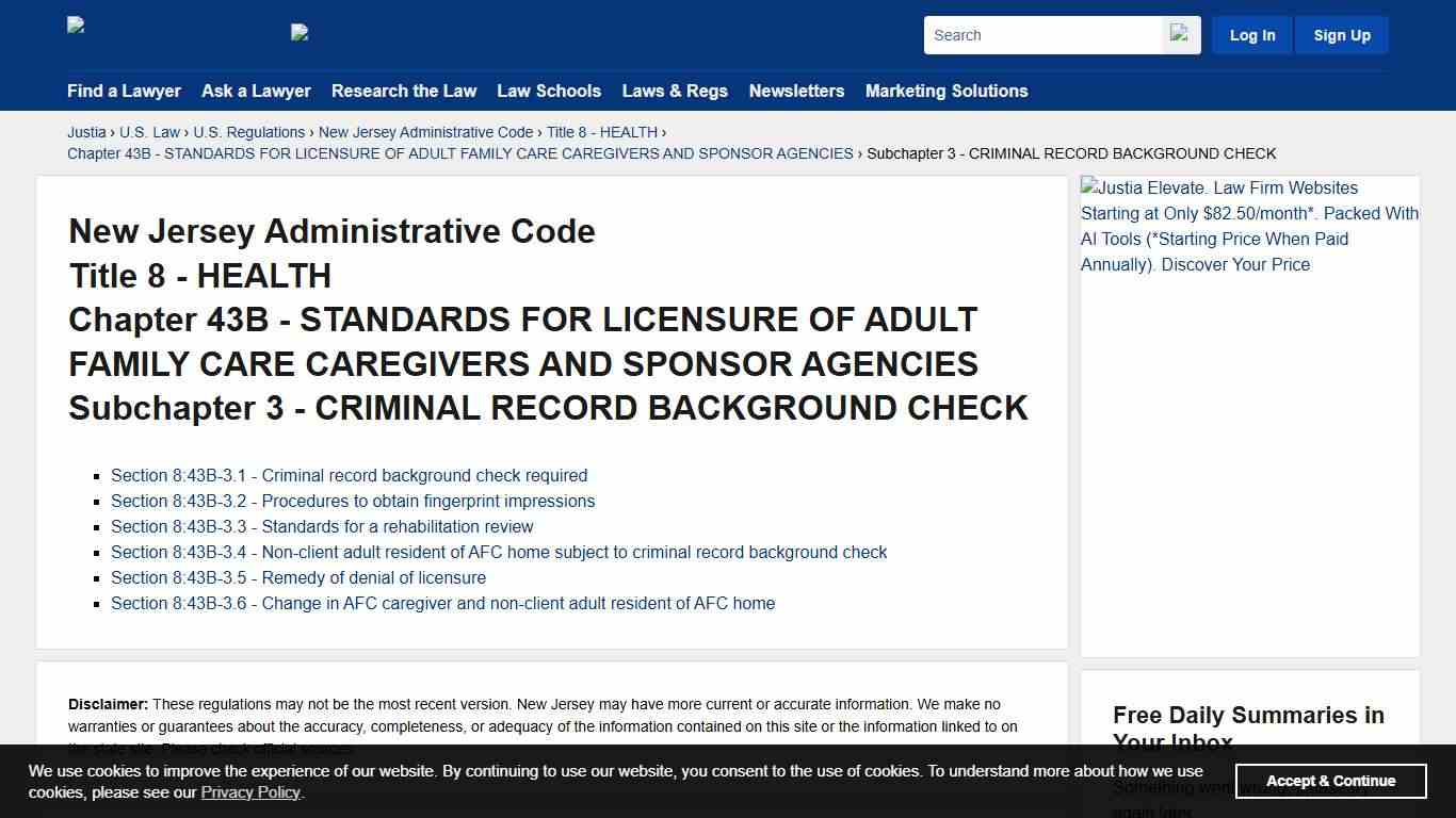New Jersey Administrative Code, Chapter 43B, Subchapter 3 - CRIMINAL RECORD BACKGROUND CHECK New Jersey Administrative Code Justia